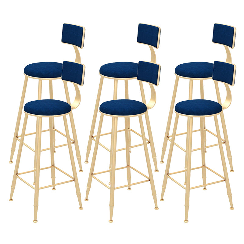 Contemporary Style Velvet Counter Stool Round Low Back Bar Stool with Metal Legs