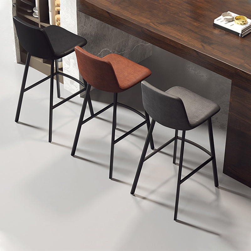 Contemporary Faux Leather Counter Stool Bucket Low Back Stool with Metal Legs