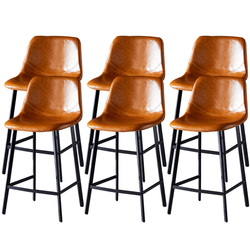 Contemporary Faux Leather Counter Stool Bucket Low Back Stool with Metal Legs