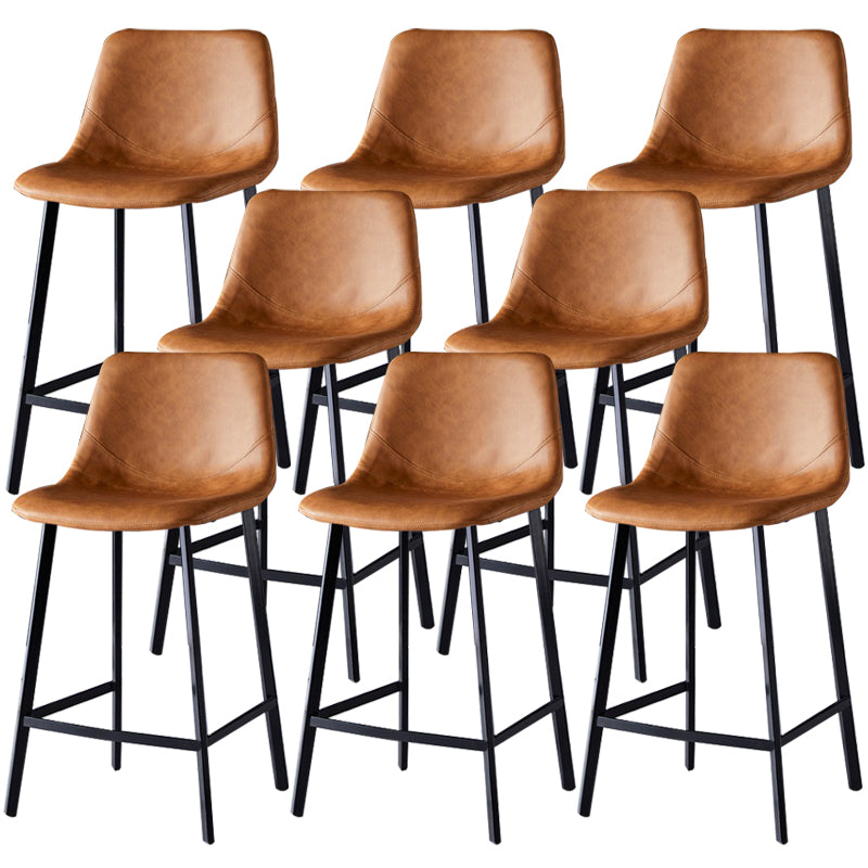 Contemporary Faux Leather Counter Stool Bucket Low Back Stool with Metal Legs