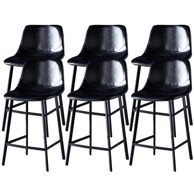 Contemporary Faux Leather Counter Stool Bucket Low Back Stool with Metal Legs