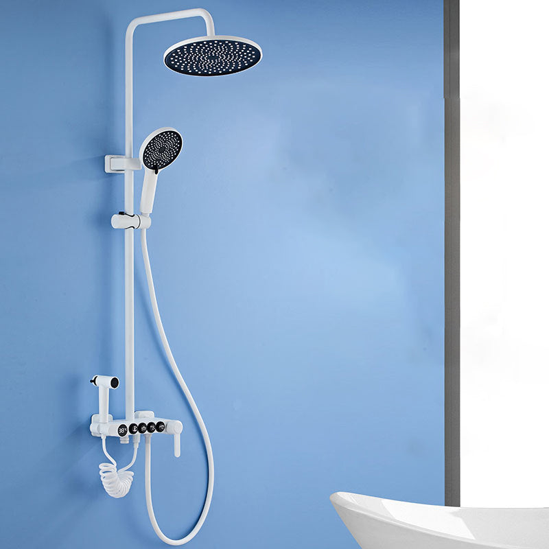 White Round Metal Shower Faucet Valve Included Shower Head Shower on Wall