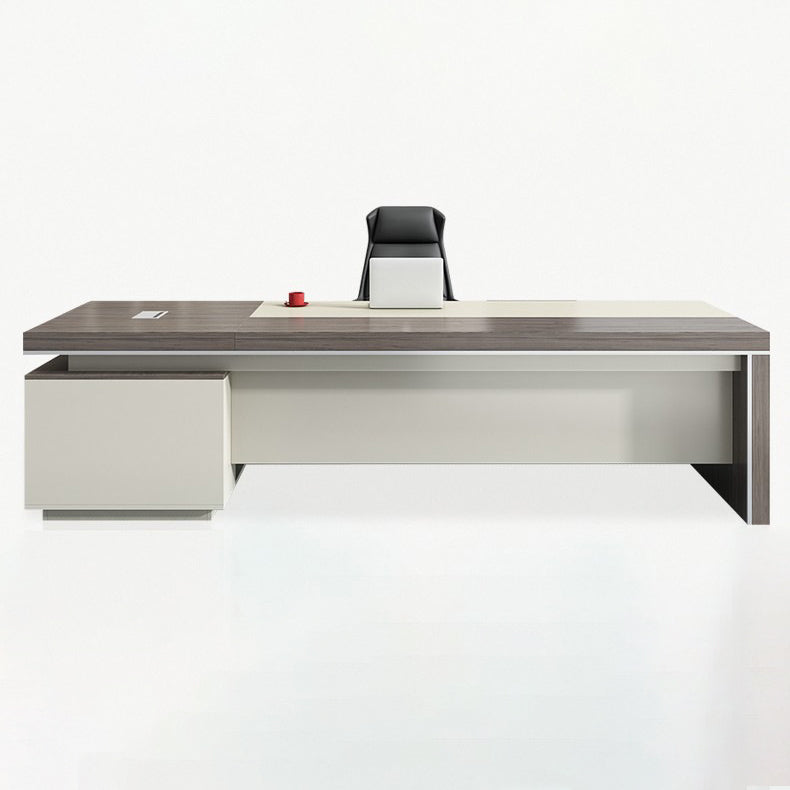 Grey Wooden Office Desk Contemporary Pedestal Desk with Cabinet