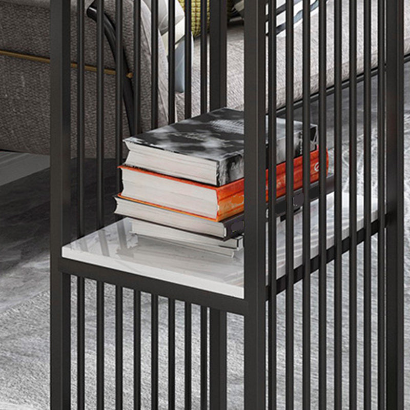 Modern Rectangle Stone Bar Table Metal Base Dining Table with Storage Shelves