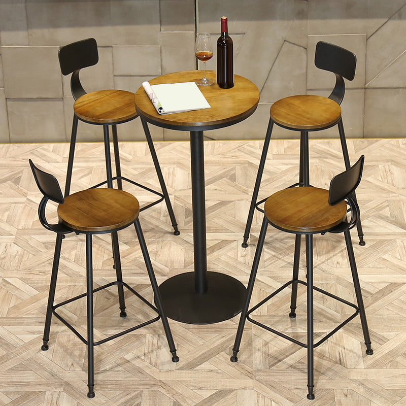 Wooden Fixed Bar Table Black Iron Solid Wood Pub Table for Patio