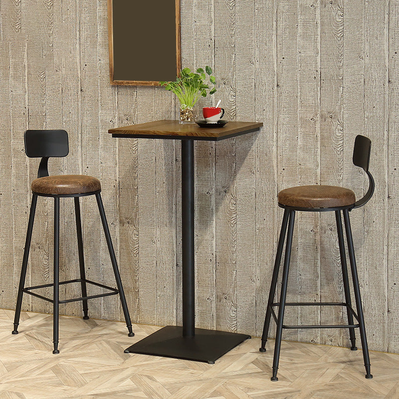 Wooden Fixed Bar Table Black Iron Solid Wood Pub Table for Patio