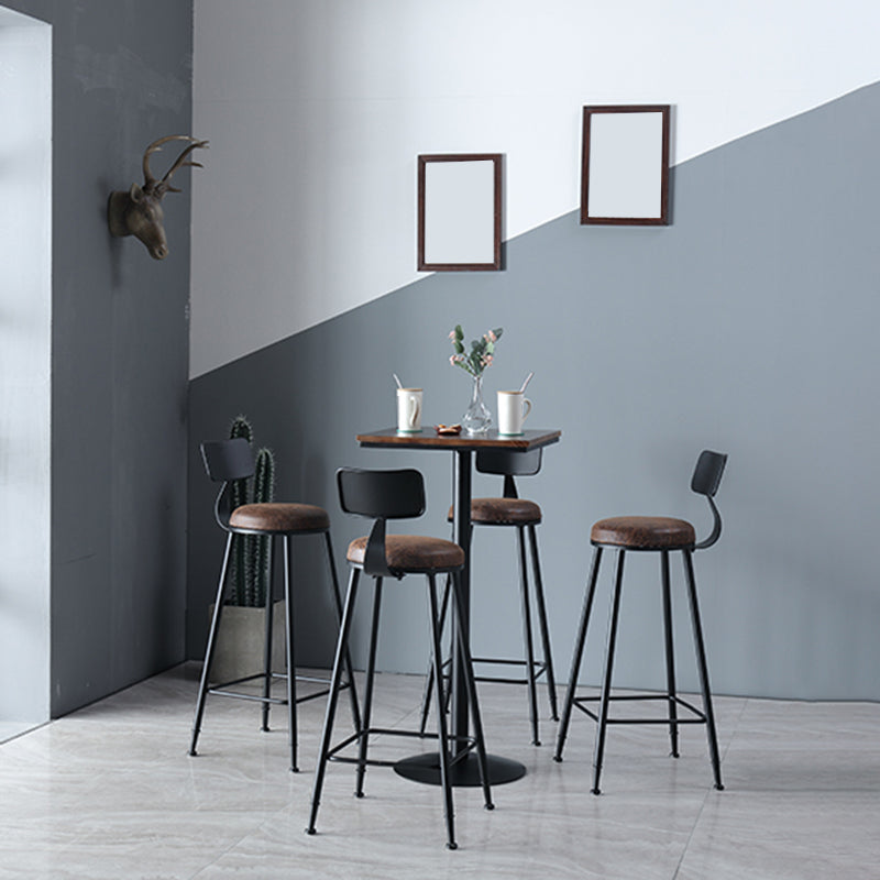 Industrial Metal Base Bar Table Black Iron Solid Wood Patio Bar Table