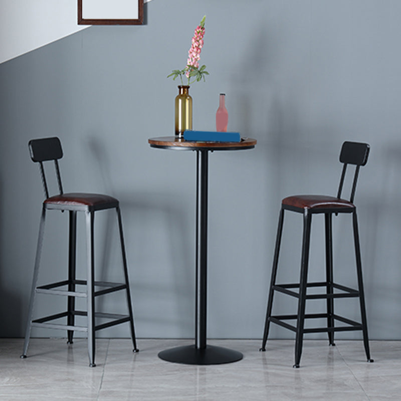 Industrial Metal Base Bar Table Black Iron Solid Wood Patio Bar Table