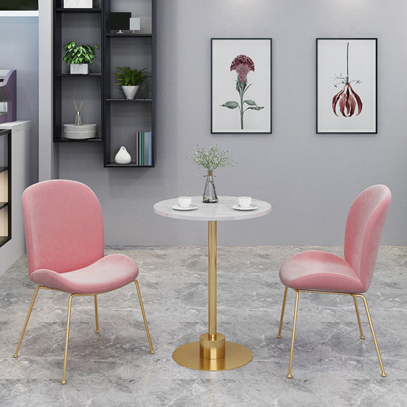 Glam Metal Base Bar Table White Stone Top Fixed Pub Table for Patio