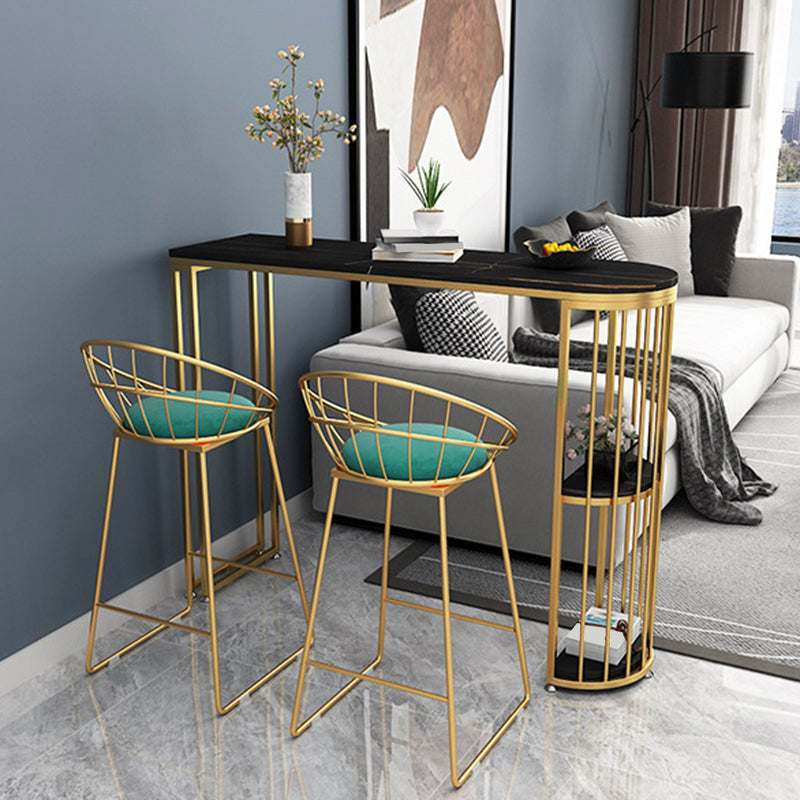 Modern Sintered Stone Bar Table Dining Table with Storage Shelves for Kitchen Living Room