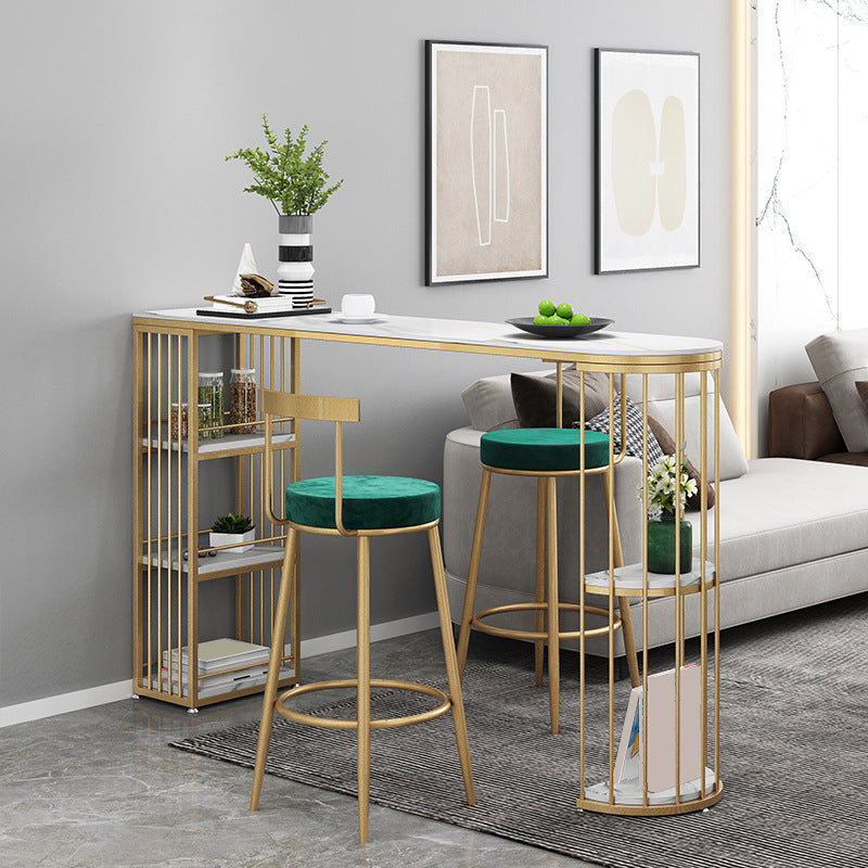 Modern Sintered Stone Bar Table Dining Table with Metal Base for Kitchen Living Room