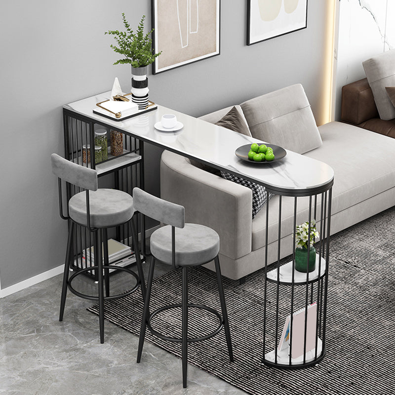 Modern Sintered Stone Bar Table Dining Table with Metal Base for Kitchen Living Room