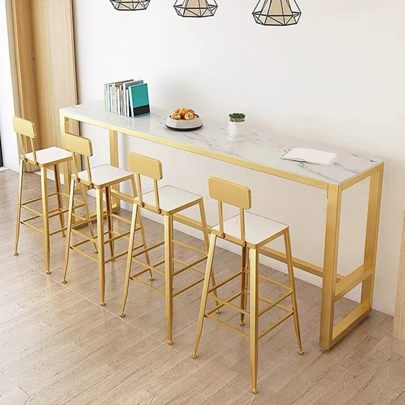 White Sintered Stone Bar Table Gold and Metal Base Bar Table