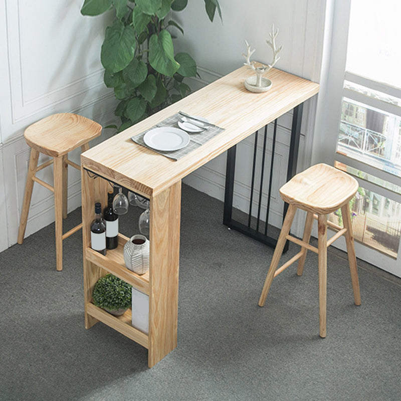 Modern Solid Wood Bar Table Dining Table with Storage Shelves