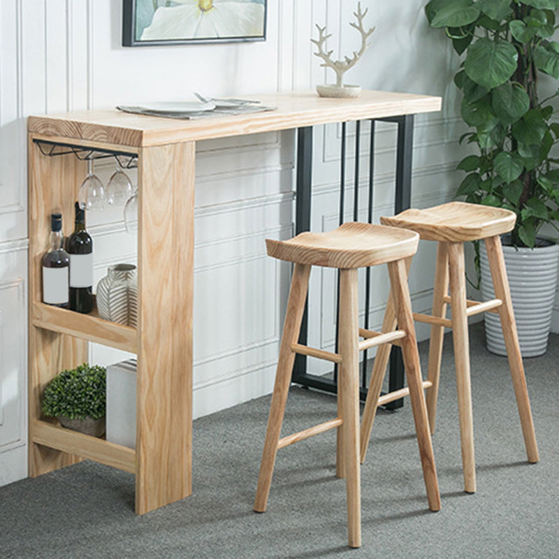 Modern Solid Wood Bar Table Dining Table with Storage Shelves