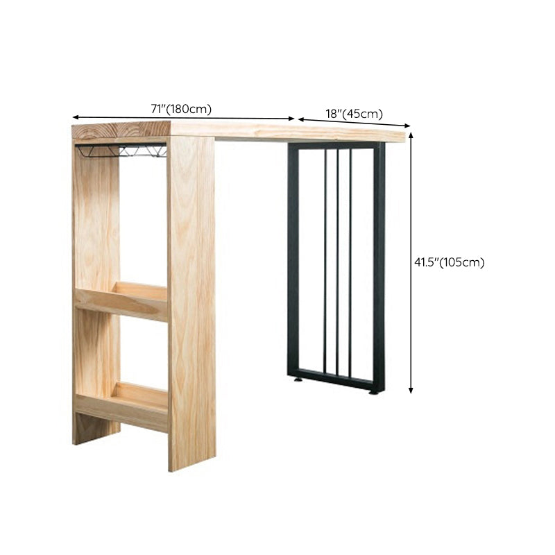 Modern Solid Wood Bar Table Dining Table with Storage Shelves