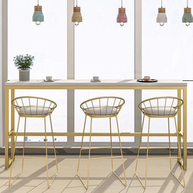 Modern Bar-height Table White Stone Top Fixed Pub Table for Patio