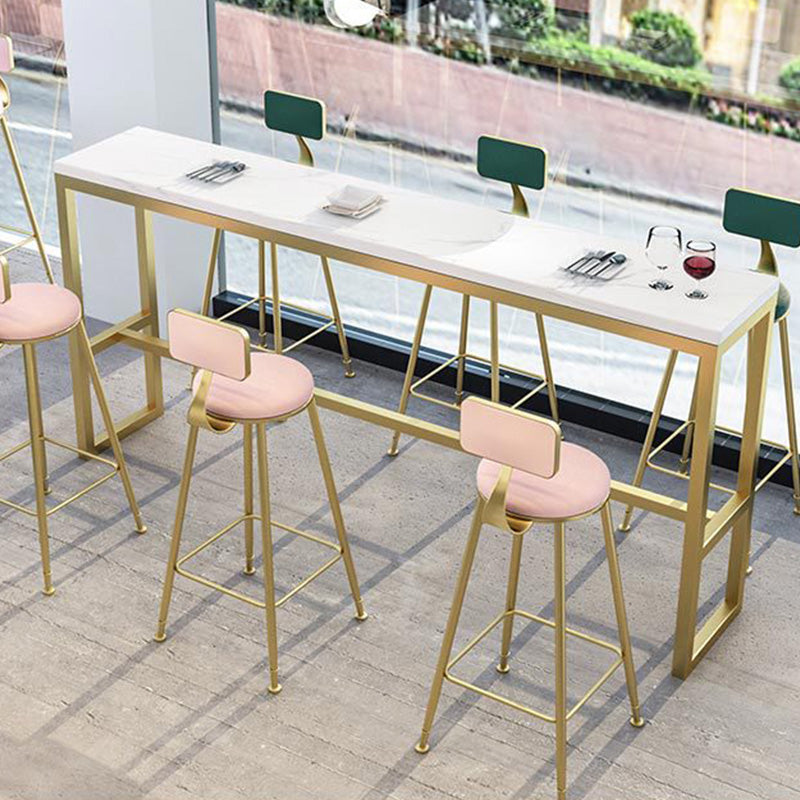 Modern Bar-height Table White Stone Top Fixed Pub Table for Patio