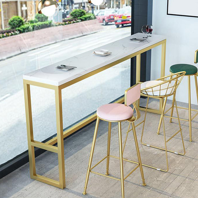 Modern Bar-height Table White Stone Top Fixed Pub Table for Patio