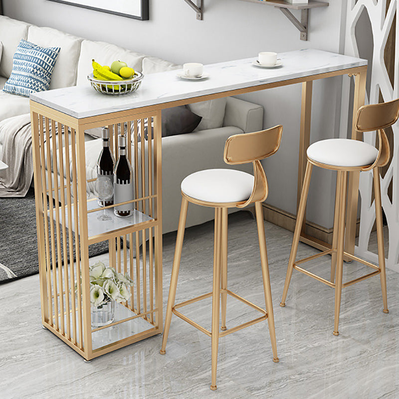 Glam Bar-height Table Stone and White Bar Table with 2 Shelve
