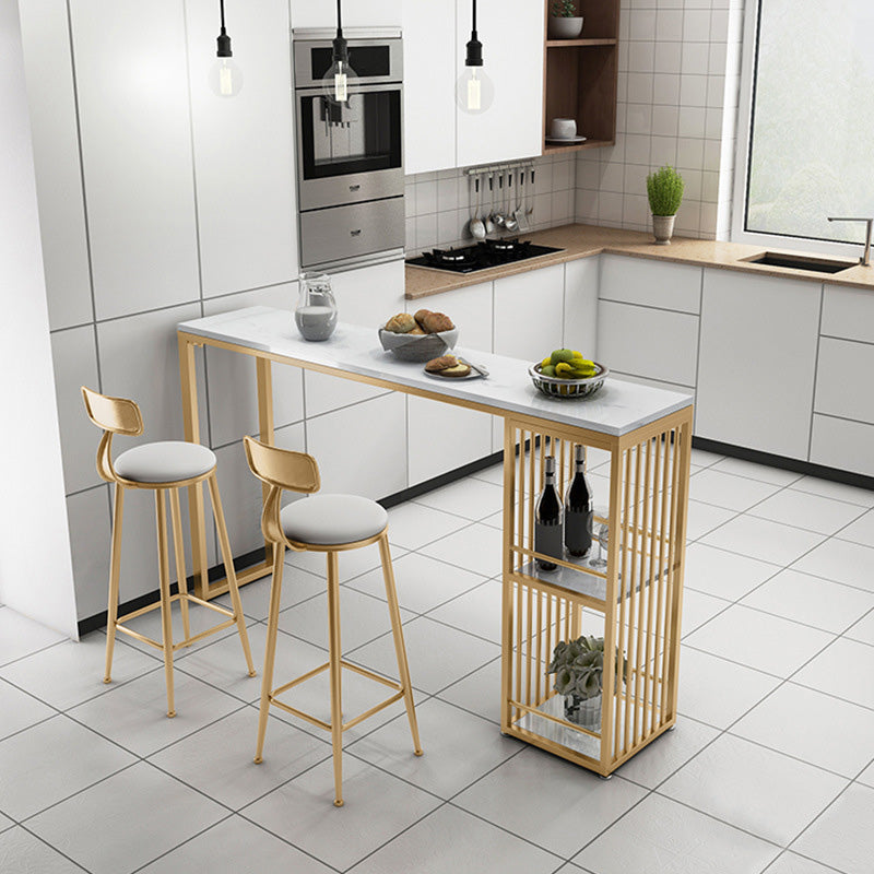 Glam Bar-height Table Stone and White Bar Table with 2 Shelve