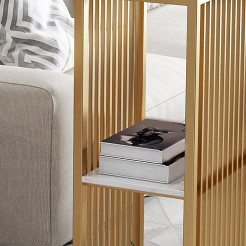 Glam Bar-height Table Stone and White Bar Table with 2 Shelve