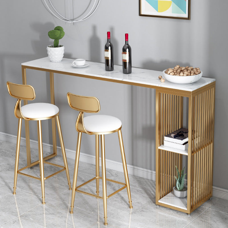Glam Bar-height Table Stone and White Bar Table with 2 Shelve
