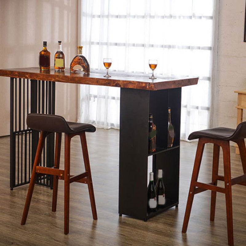 Modern Bar-height Table Solid Wood Top Pub Table with 2 Shelve