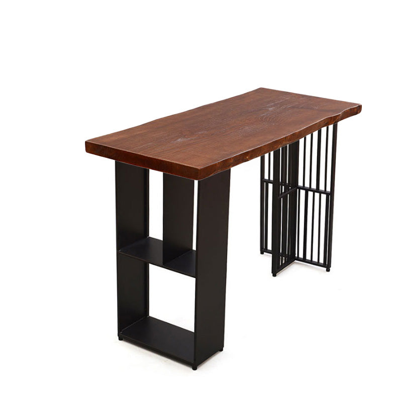 Modern Bar-height Table Solid Wood Top Pub Table with 2 Shelve