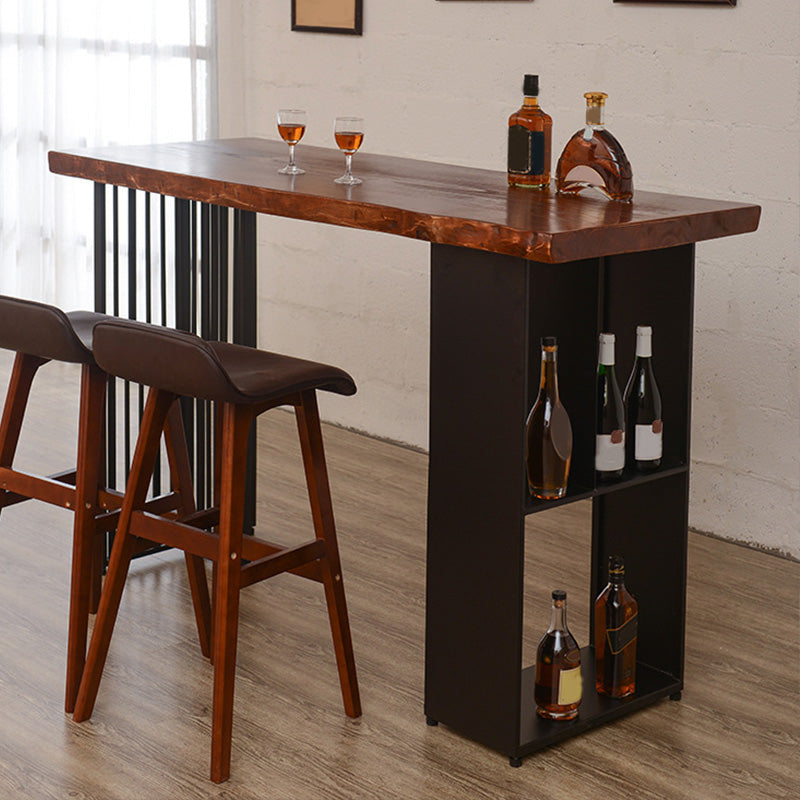 Modern Bar-height Table Solid Wood Top Pub Table with 2 Shelve