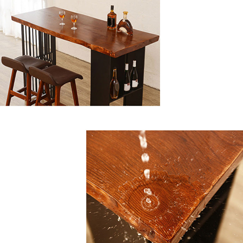 Modern Bar-height Table Solid Wood Top Pub Table with 2 Shelve