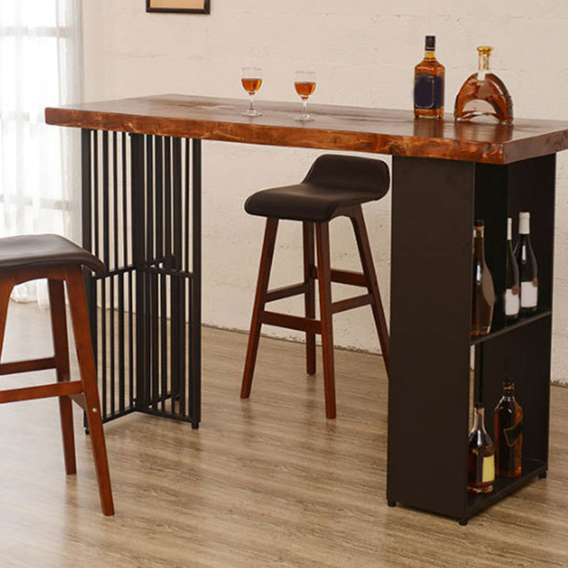 Modern Bar-height Table Solid Wood Top Pub Table with 2 Shelve