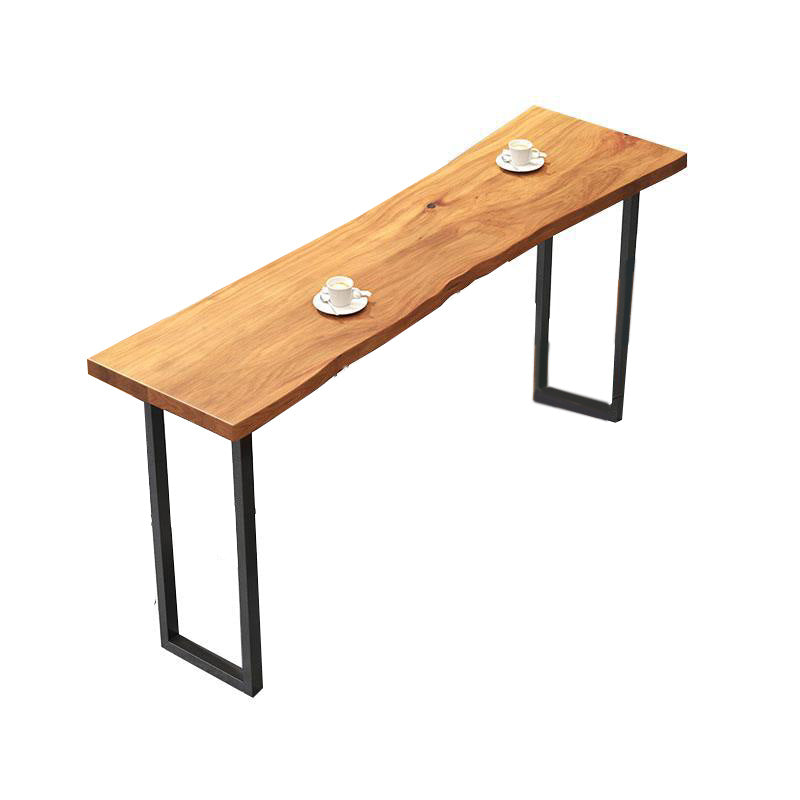 Modern Bar-height Table Solid Wood Top Pub Table with Black Metal Base