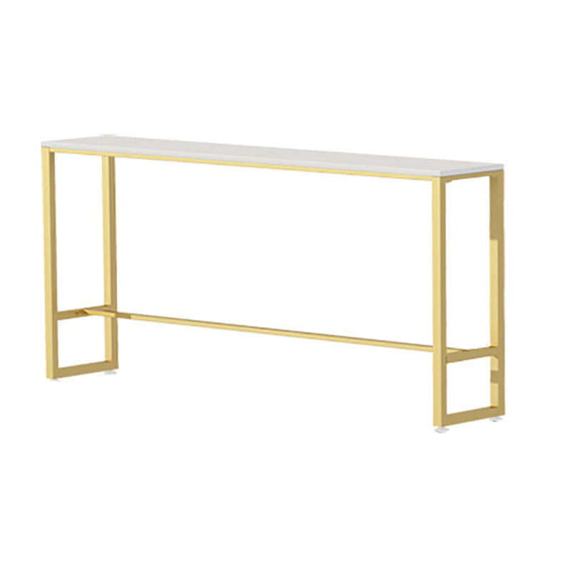 Metal Base Bar Table Rectangular Stone Top Bistro Pub Table with Gold Base