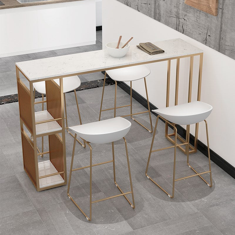 Glam Faux Marble Bar Counter Table Rectangle Bar Counter Table with Metal Legs