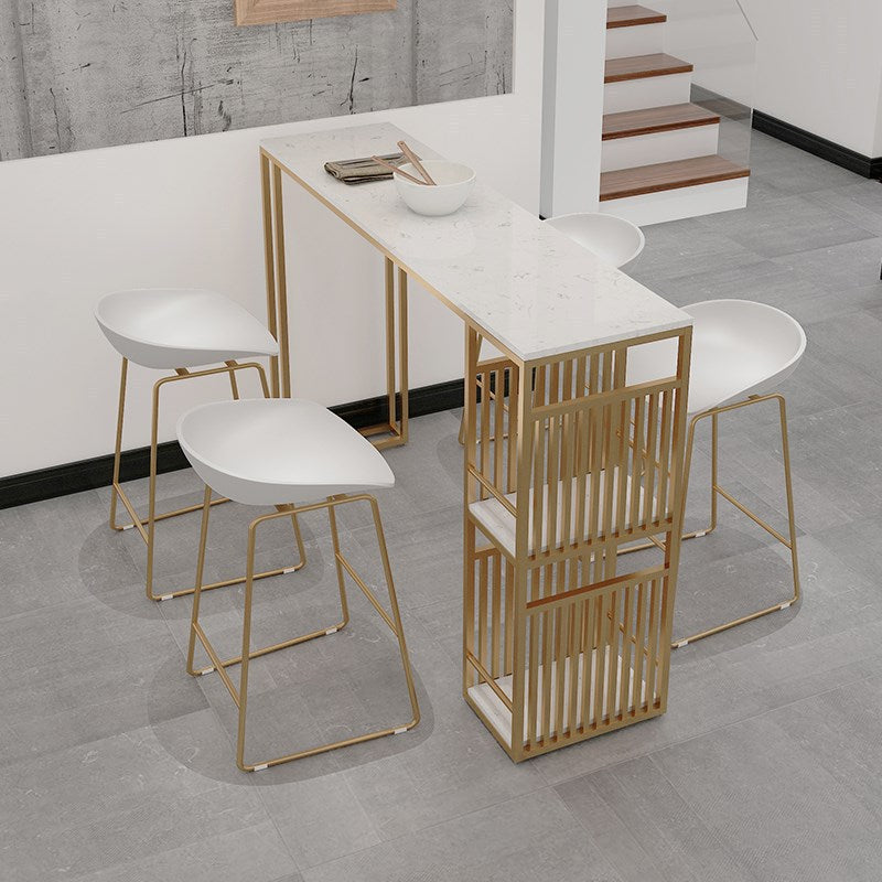 Glam Faux Marble Bar Counter Table Rectangle Bar Counter Table with Metal Legs