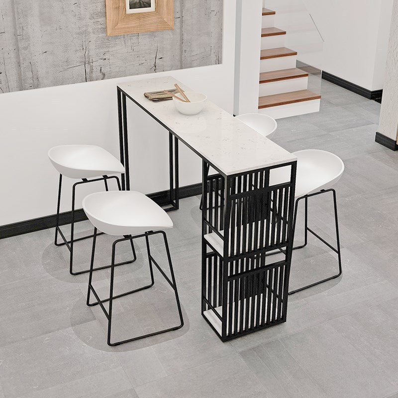 Glam Faux Marble Bar Counter Table Rectangle Bar Counter Table with Metal Legs