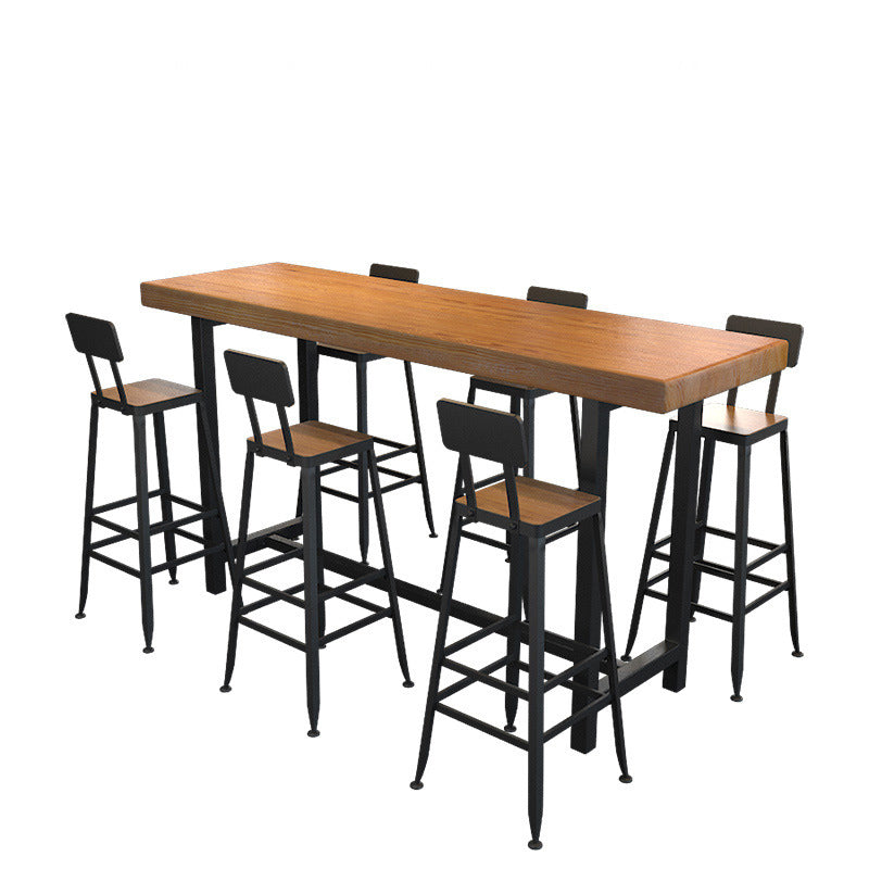 Modern Bar-height Table Solid Wood Top Table with Black Base