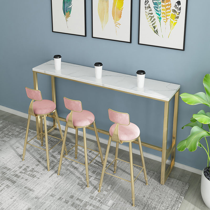 Glam Faux Marble Bar Counter Table Rectangle Bar Counter Table with Metal Legs for Kitchen