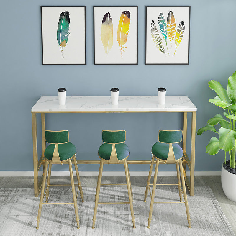 Glam Faux Marble Bar Counter Table Rectangle Bar Counter Table with Metal Legs for Kitchen