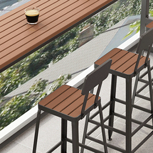 1/5 Pieces Brown Bar Table with Metal Stools Industrial Manufactured Wood Pub Set