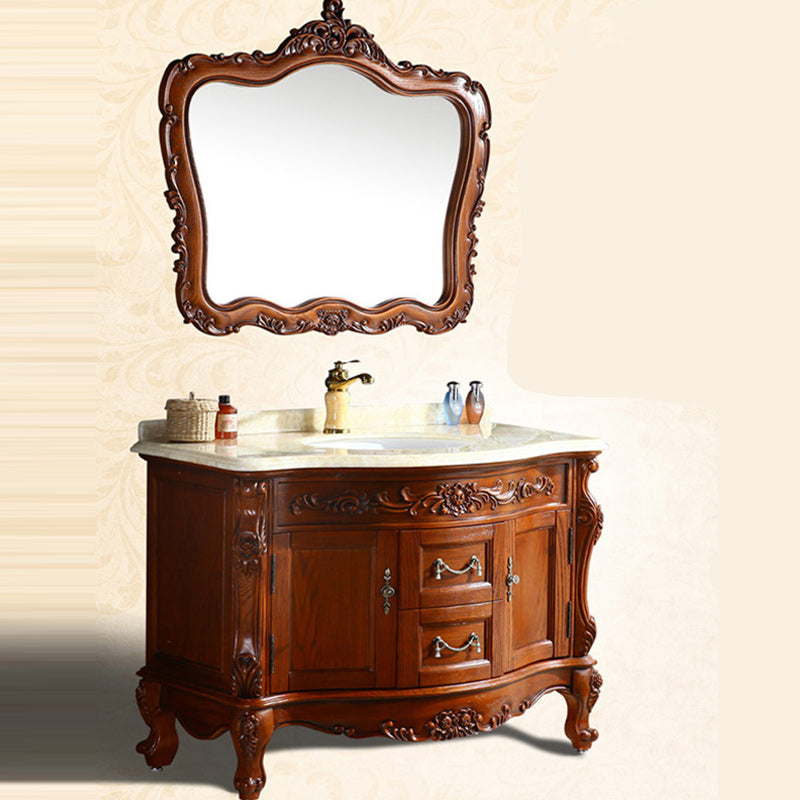 Traditional Bathroom Sink Vanity Wood Cabinet and 2 Drawers Mirror Included Vanity Set