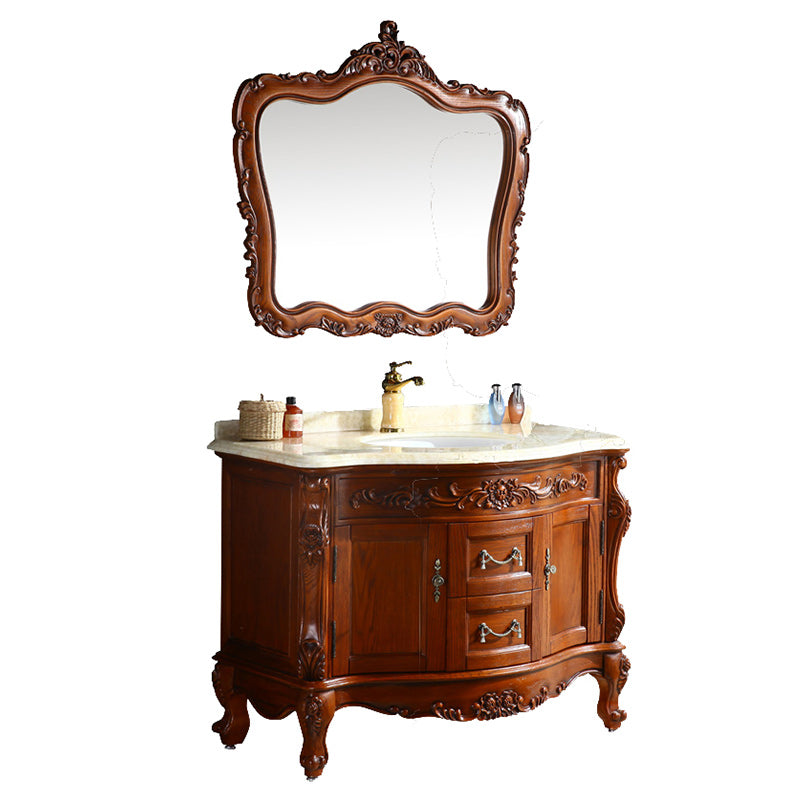 Traditional Bathroom Sink Vanity Wood Cabinet and 2 Drawers Mirror Included Vanity Set