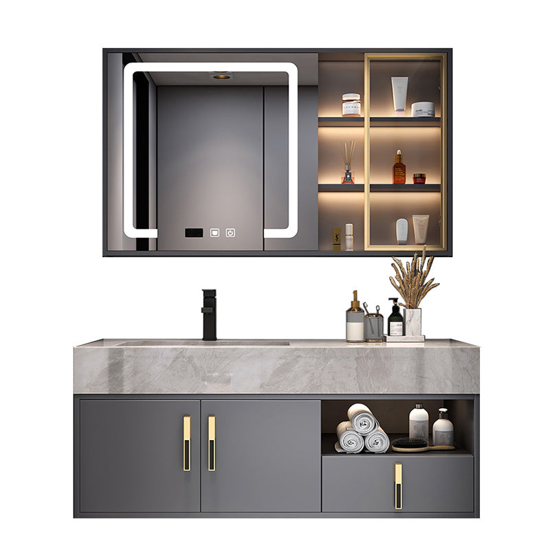 Glam Bathroom Sink Vanity Carrara Marble with Mirror and Standalone Cabinet Vanity Set