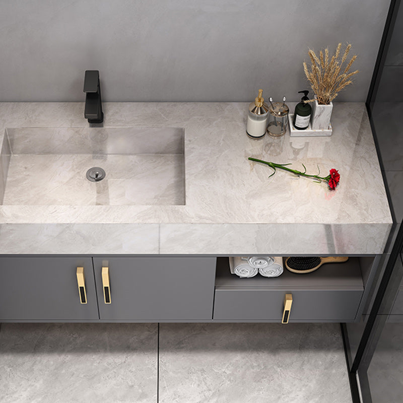 Glam Bathroom Sink Vanity Carrara Marble with Mirror and Standalone Cabinet Vanity Set