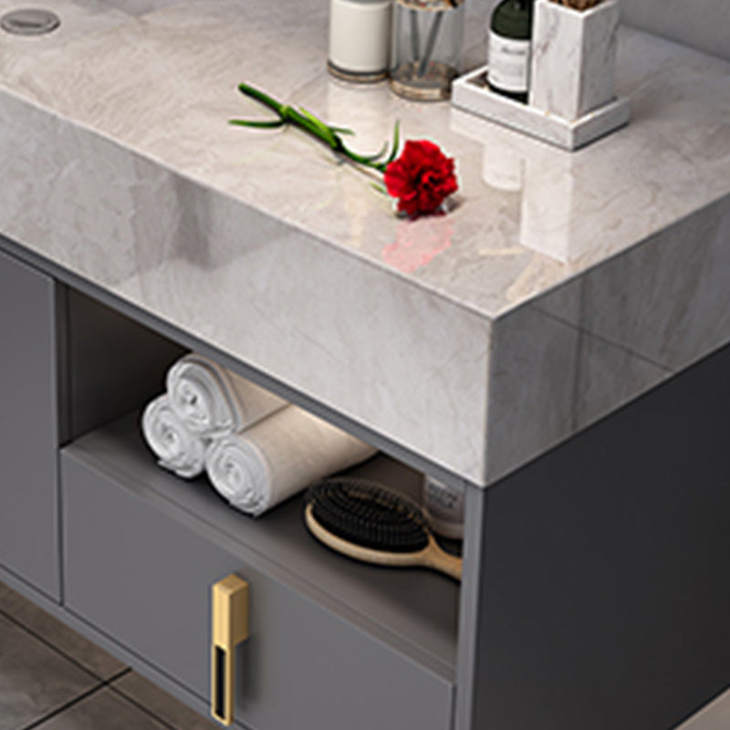 Glam Bathroom Sink Vanity Carrara Marble with Mirror and Standalone Cabinet Vanity Set