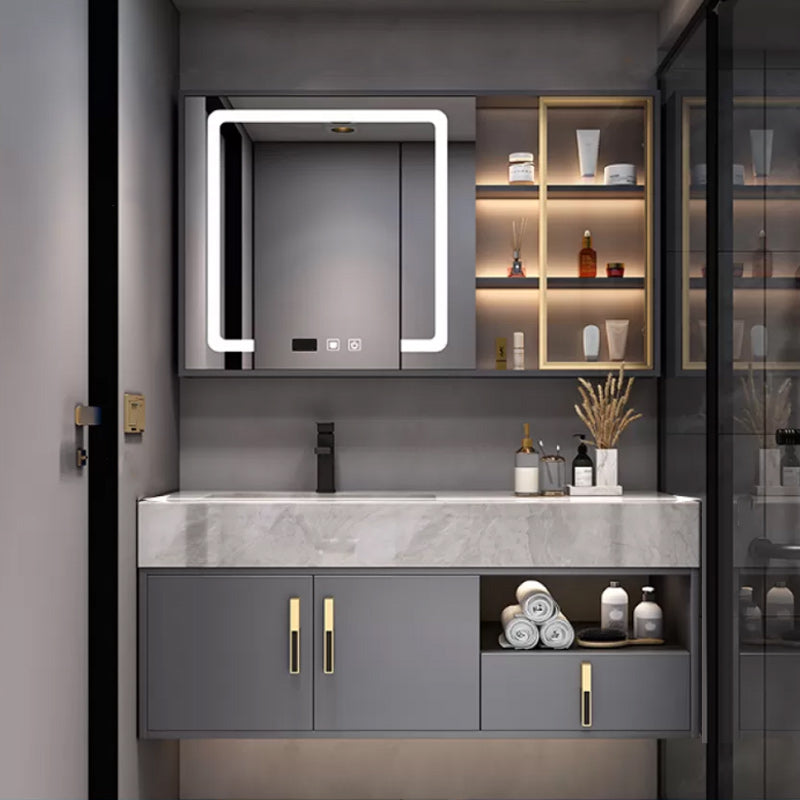 Glam Bathroom Sink Vanity Carrara Marble with Mirror and Standalone Cabinet Vanity Set