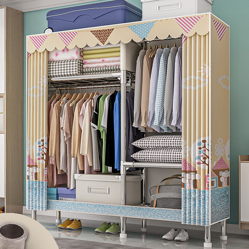 Contemporary Wardrobe Armoire with Shelves Steel Wardrobe Closet for Bedroom