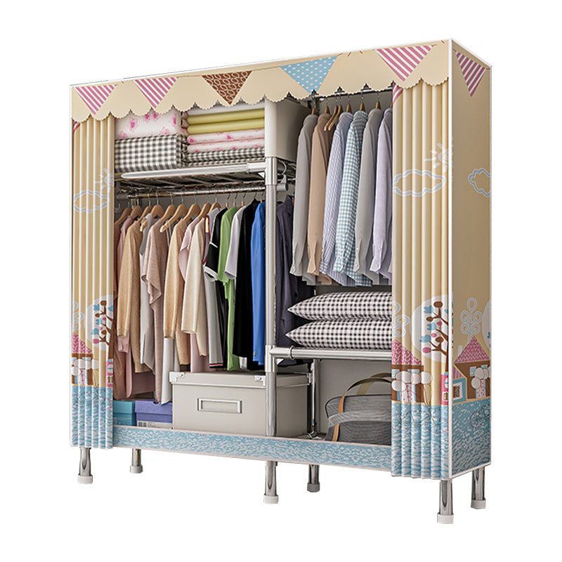 Contemporary Wardrobe Armoire with Shelves Steel Wardrobe Closet for Bedroom