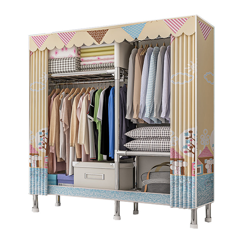 Contemporary Wardrobe Armoire with Shelves Steel Wardrobe Closet for Bedroom